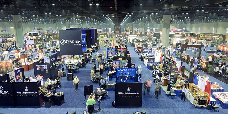 Business activity at a trade show where lot of products and service are being showcased.